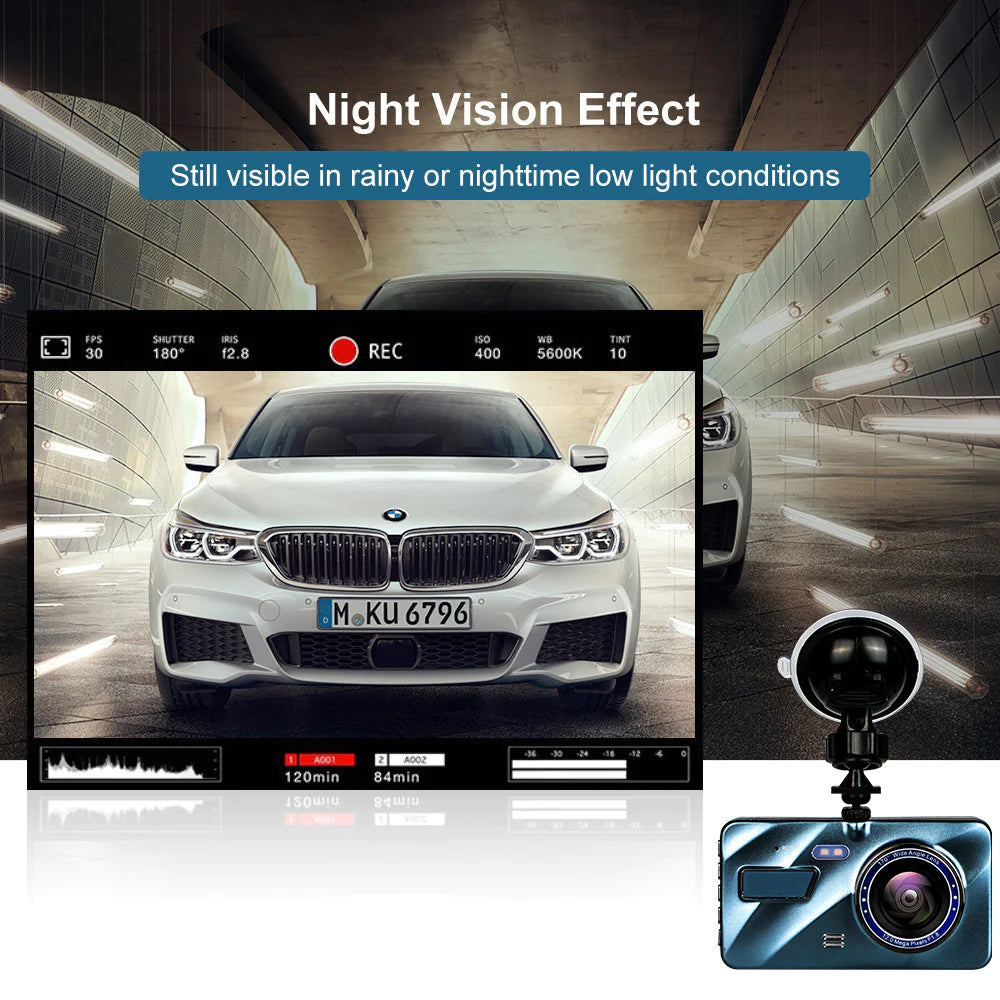 1080P Dual Lens Dash Cam β 4β Touch Screen Car DVR Recorder (Front + Rear Camera)
