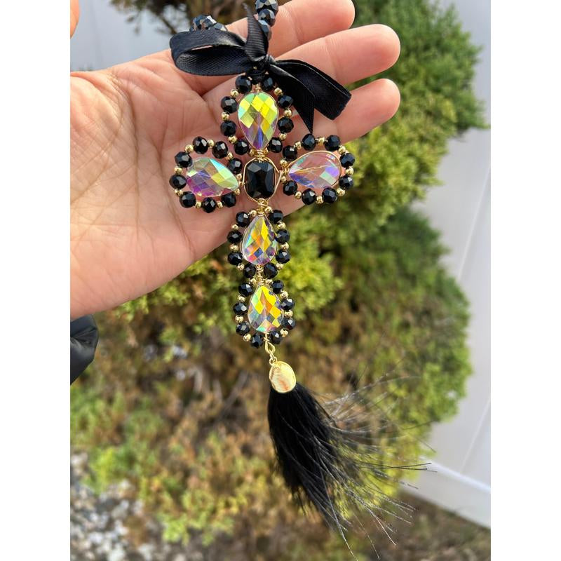 Decorative Cross with Tassel β Blessing Ornament for Home Entryway or Wall | Symbolic Christian Gift for Peace & Protection