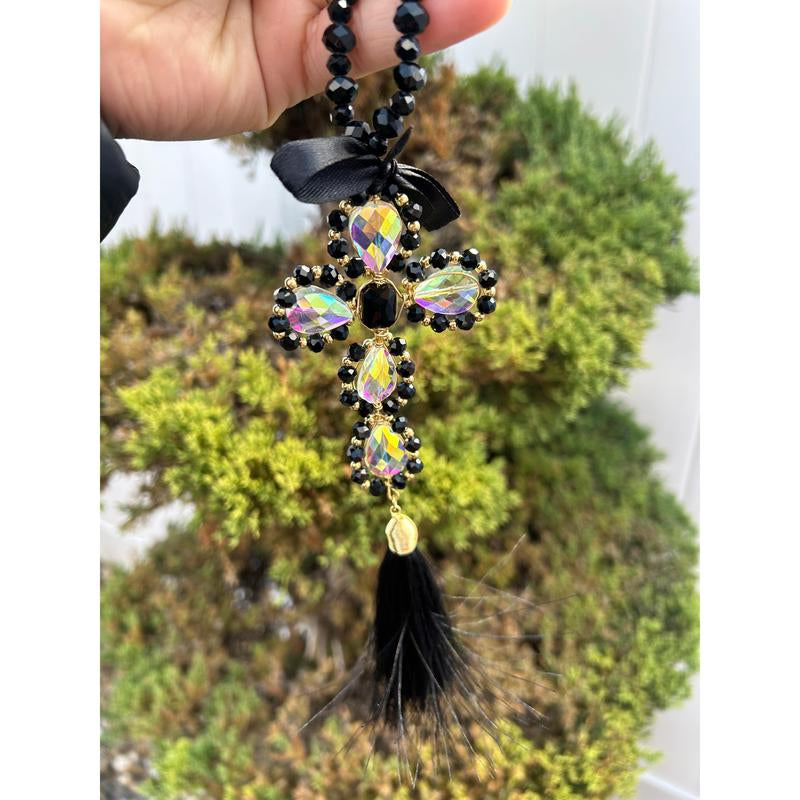 Decorative Cross with Tassel β Blessing Ornament for Home Entryway or Wall | Symbolic Christian Gift for Peace & Protection