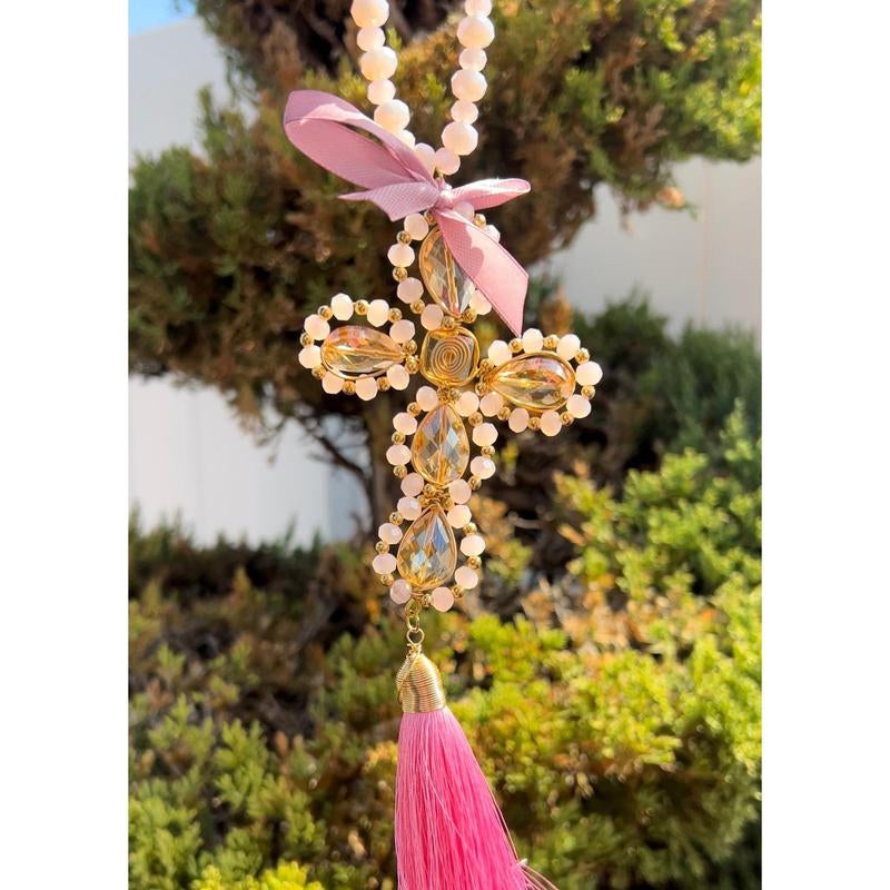 Decorative Cross with Tassel β Blessing Ornament for Home Entryway or Wall | Symbolic Christian Gift for Peace & Protection