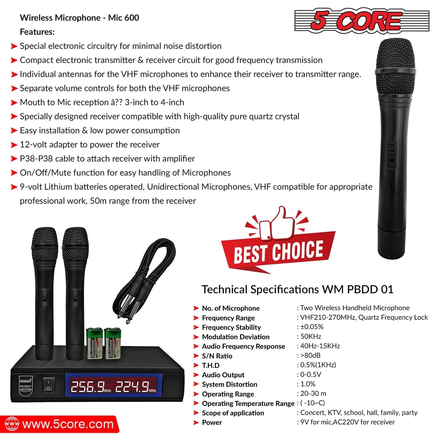 Wireless Dual Microphone System β 100FT Range VHF for Karaoke & Events