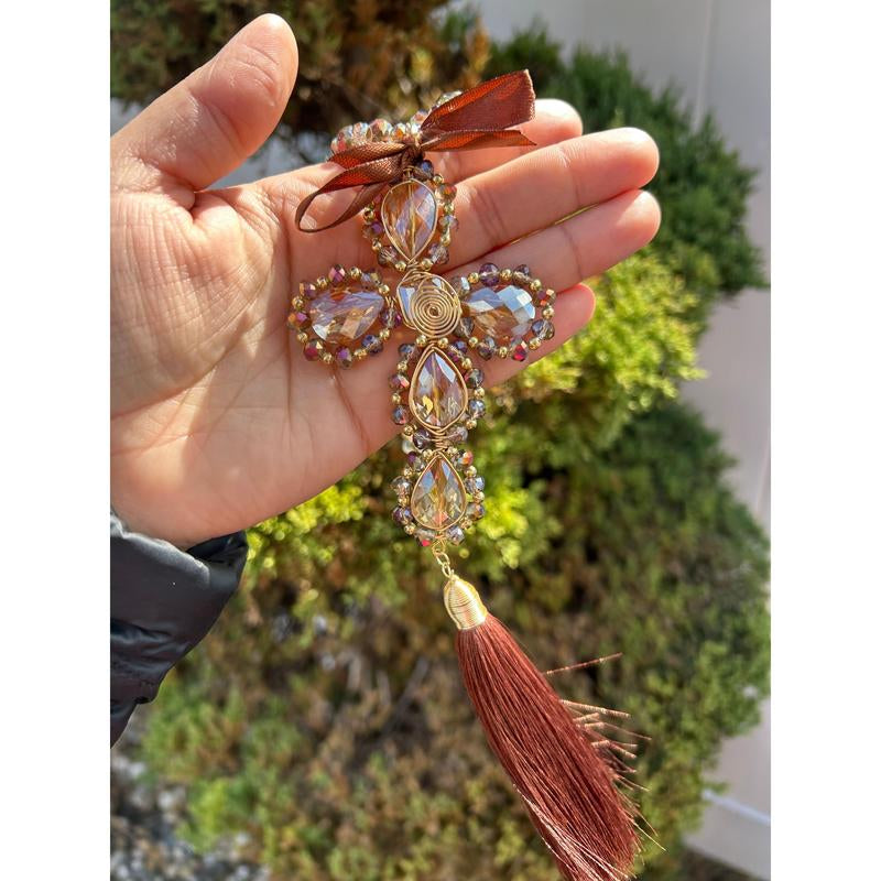 Decorative Cross with Tassel β Blessing Ornament for Home Entryway or Wall | Symbolic Christian Gift for Peace & Protection
