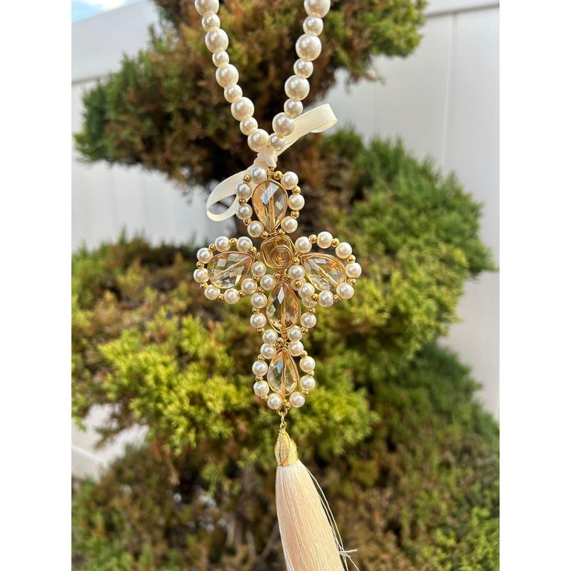 Decorative Cross with Tassel β Blessing Ornament for Home Entryway or Wall | Symbolic Christian Gift for Peace & Protection