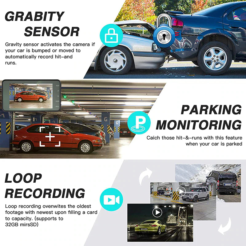 1080P Dual Lens Dash Cam β 4β Touch Screen Car DVR Recorder (Front + Rear Camera)