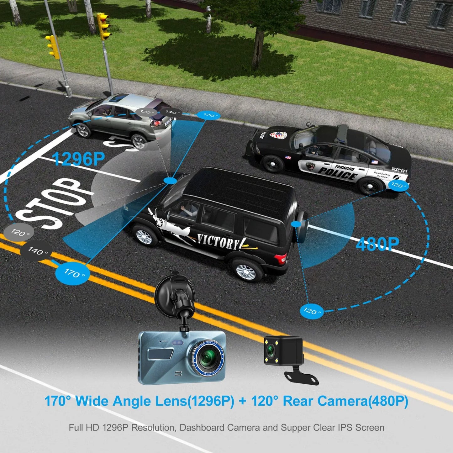 1080P Dual Lens Dash Cam β 4β Touch Screen Car DVR Recorder (Front + Rear Camera)
