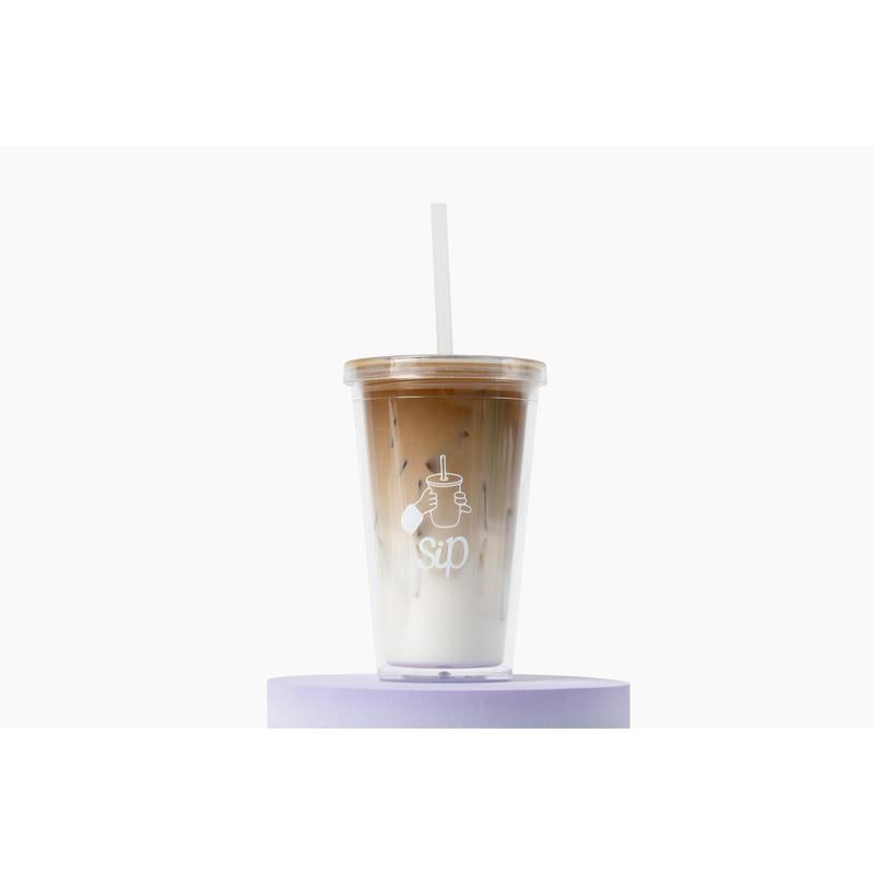 Leak-Proof Reusable Cup β 16oz Dual-Wall Clear Tumbler with Lid | Eco-Friendly Iced Drink Cup for On-the-Go Use
