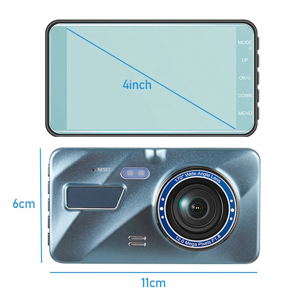 1080P Dual Lens Dash Cam β 4β Touch Screen Car DVR Recorder (Front + Rear Camera)