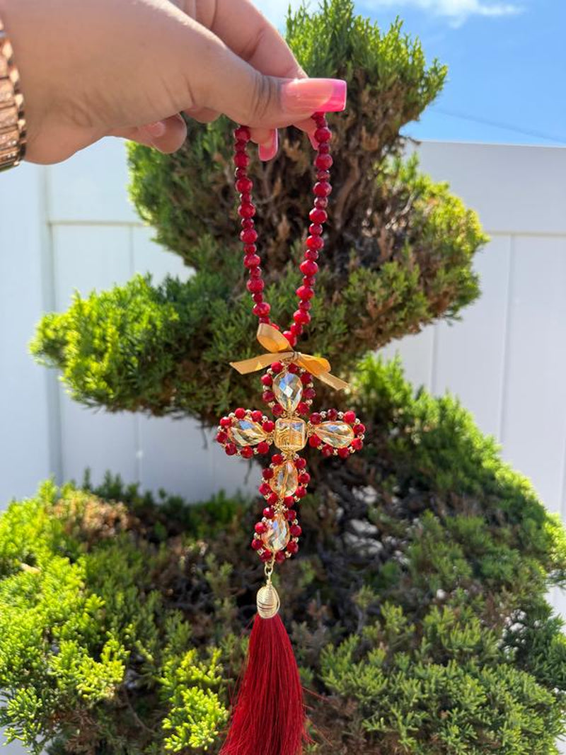 Decorative Cross with Tassel β Blessing Ornament for Home Entryway or Wall | Symbolic Christian Gift for Peace & Protection