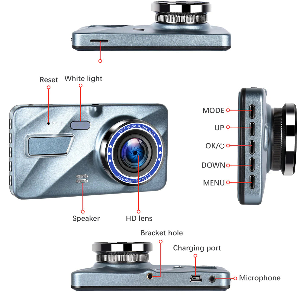 1080P Dual Lens Dash Cam β 4β Touch Screen Car DVR Recorder (Front + Rear Camera)