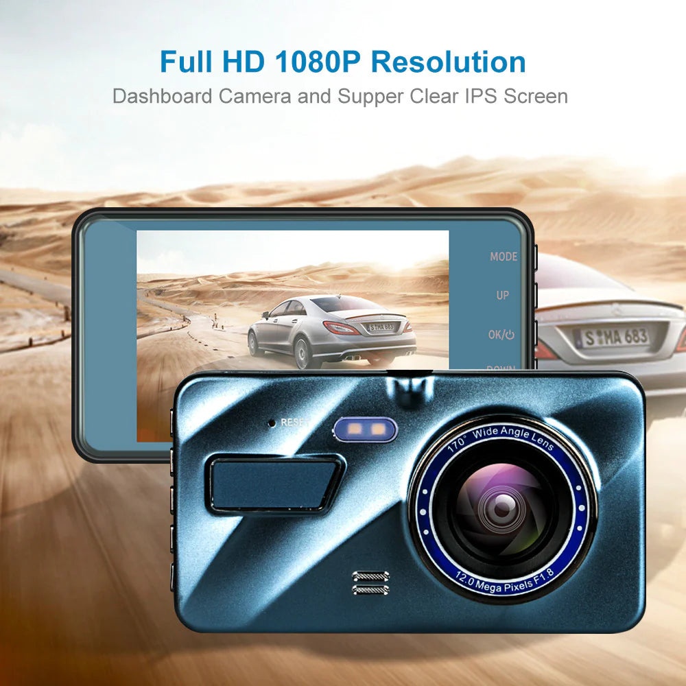 1080P Dual Lens Dash Cam β 4β Touch Screen Car DVR Recorder (Front + Rear Camera)