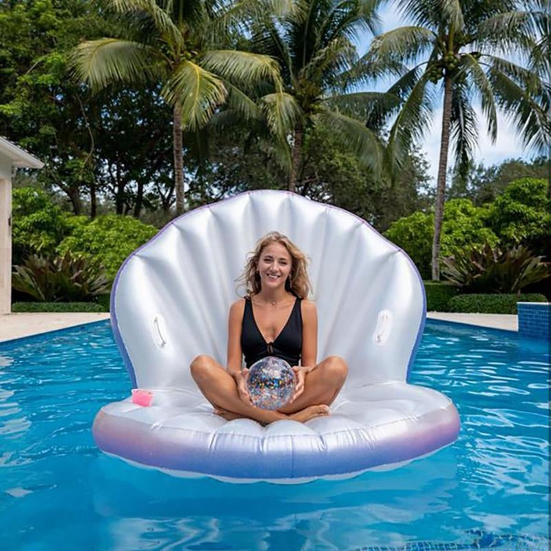 Giant Inflatable Seashell Pool Float β Oyster Lounge with Glitter Pearl Ball & Cup Holder (Fits 1β2 People, 400 lb Capacity)