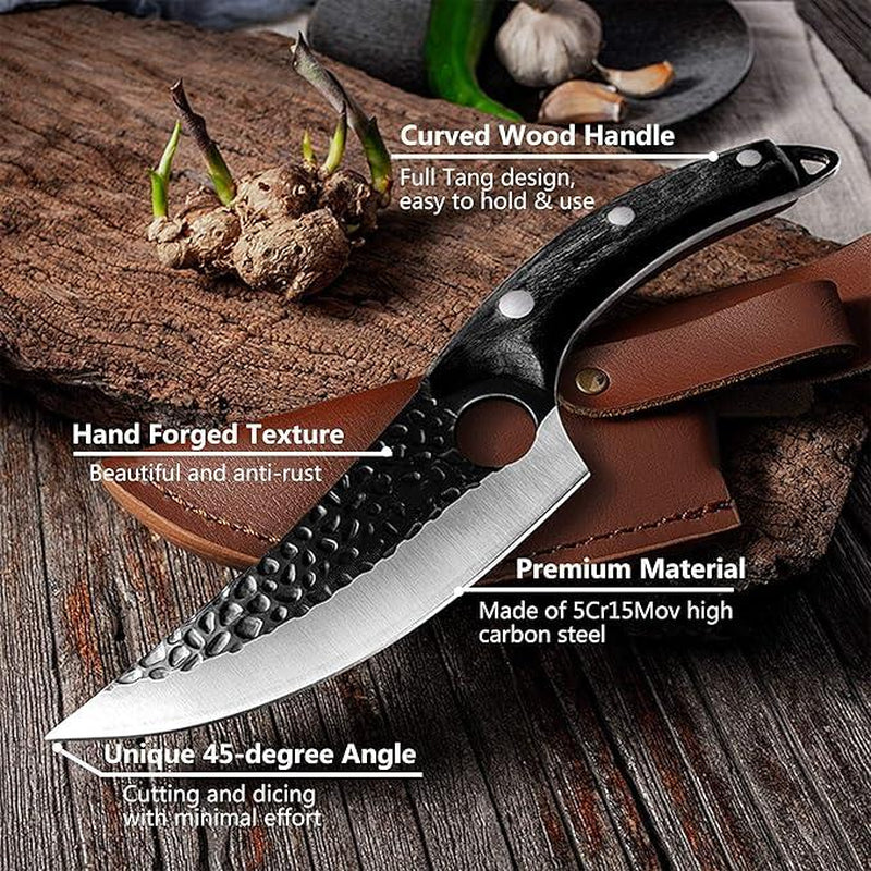 Professional Boning Knife β Precision Butcher Tool with Curved Scimitar Blade & Safety Cover | Ideal for Meat Cutting & Skinning