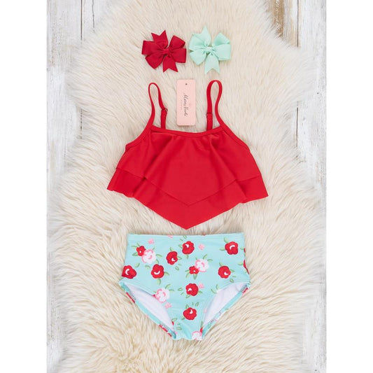 Girls’ Ruffle Swimsuit – Sweet Poppies One-Piece Bathing Suit (Toddler to Little Kid)