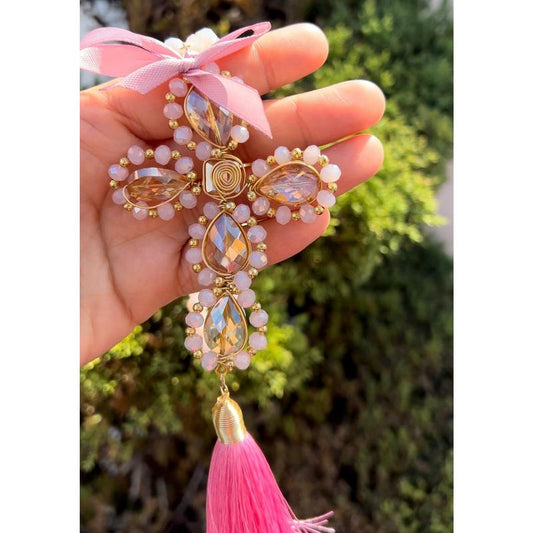 Decorative Cross with Tassel – Blessing Ornament for Home Entryway or Wall | Symbolic Christian Gift for Peace & Protection