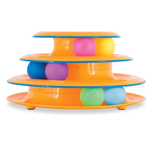 Tower of Tracks Cat Toy – 3-Tier Interactive Track with 6 Spinning Balls & Safety Bar | Fun Indoor Entertainment for Cats & Kittens