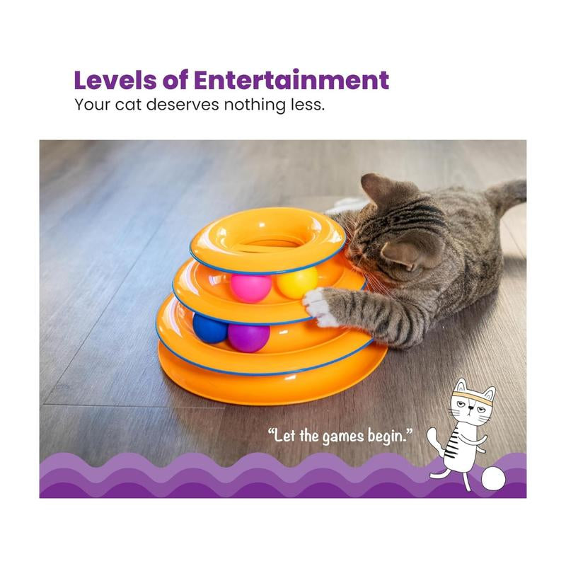 Tower of Tracks Cat Toy – 3-Tier Interactive Track with 6 Spinning Balls & Safety Bar | Fun Indoor Entertainment for Cats & Kittens