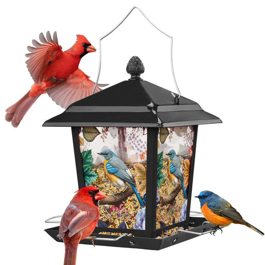 Metal Bird Feeder for Outdoor Hanging – Waterproof Hopper Design with 4 Perches (Wild Bird Friendly)