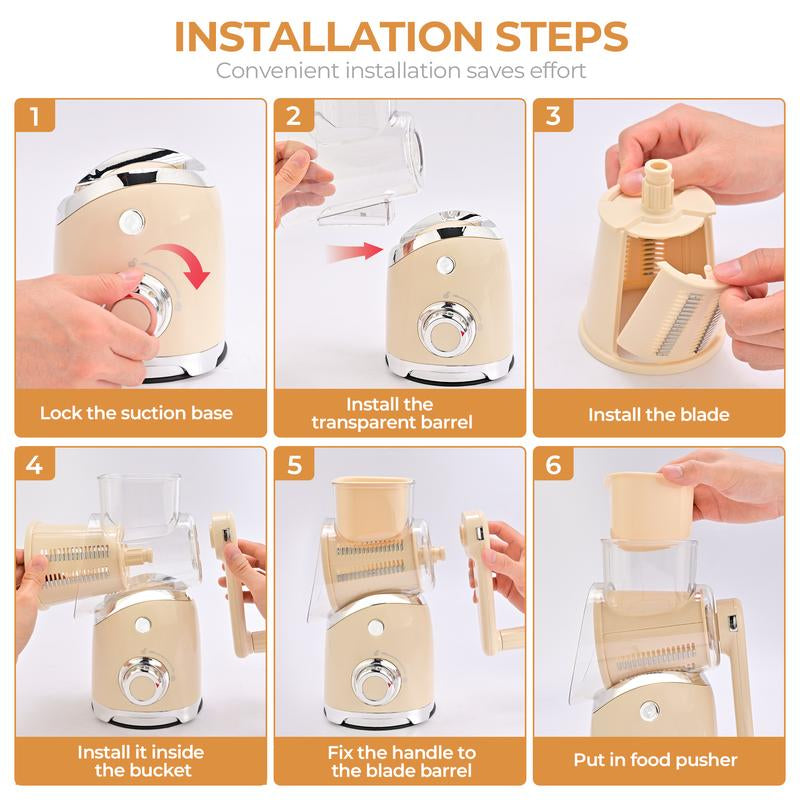 SUSTEAS Vegetable Chopper – Stainless Steel Kitchen Slicer with 6 Interchangeable Blades & Suction Base | Easy-Clean Design for Fast, Efficient Meal Prep