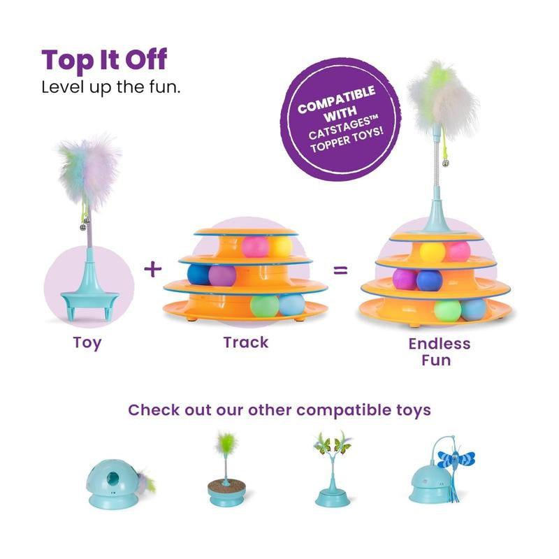 Tower of Tracks Cat Toy – 3-Tier Interactive Track with 6 Spinning Balls & Safety Bar | Fun Indoor Entertainment for Cats & Kittens