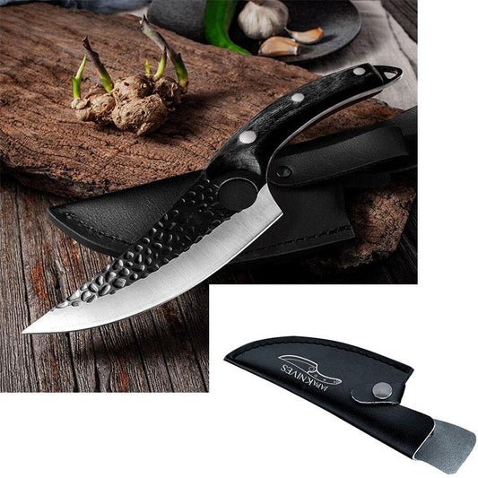Professional Boning Knife – Precision Butcher Tool with Curved Scimitar Blade & Safety Cover | Ideal for Meat Cutting & Skinning