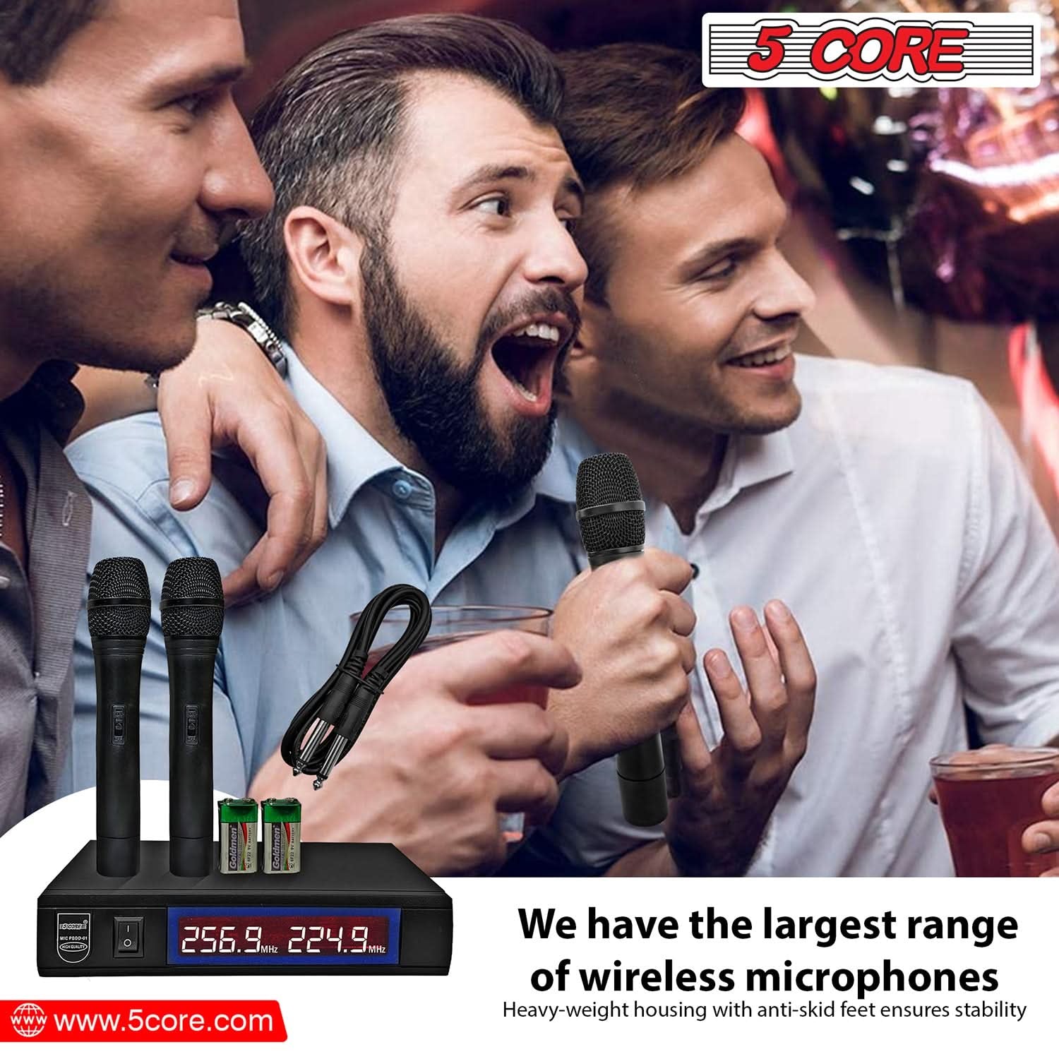 Wireless Dual Microphone System – 100FT Range VHF for Karaoke & Events