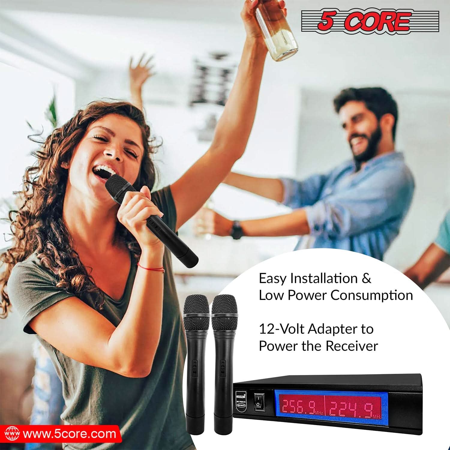Wireless Dual Microphone System – 100FT Range VHF for Karaoke & Events