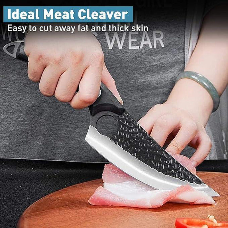 Professional Boning Knife – Precision Butcher Tool with Curved Scimitar Blade & Safety Cover | Ideal for Meat Cutting & Skinning